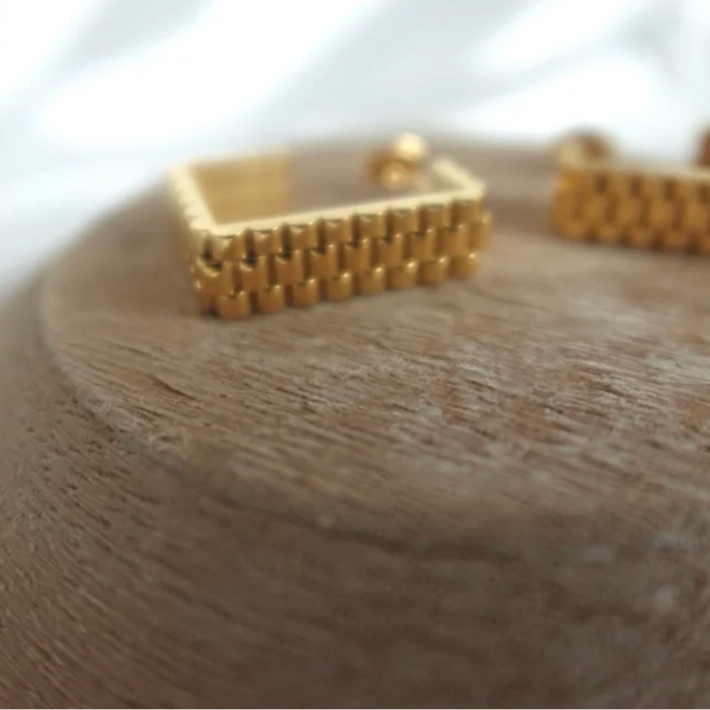 Gold Square Textured Earrings - Picture 2 of 4